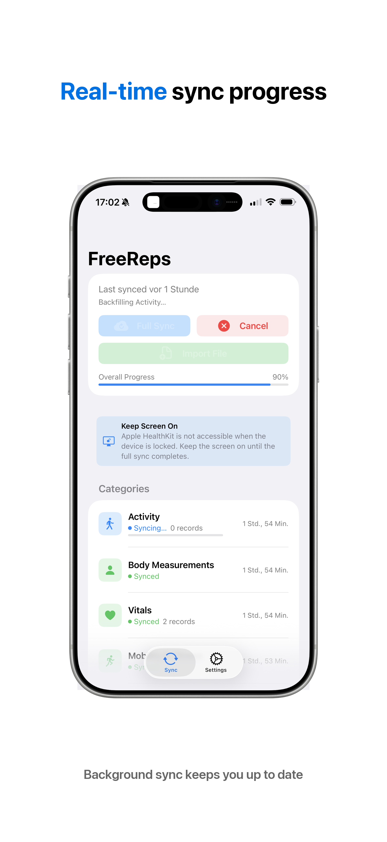 Real-time sync progress